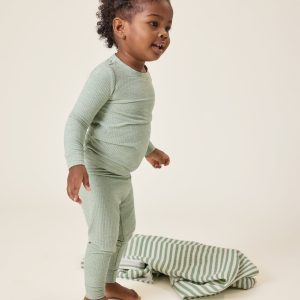 Ribbed Bamboo Baby Two-Piece Pajama Set | Sage Heather