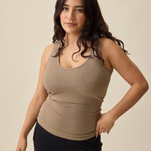 Ribbed Bamboo Scoop Neck Nursing Tank | Taupe