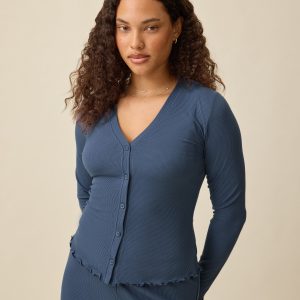 Ribbed Modal Cardigan | Light Navy