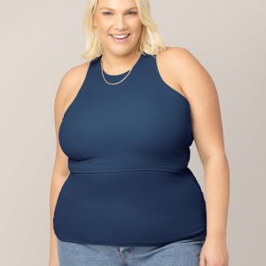 Ribbed Bamboo Racerback Nursing Tank | Navy