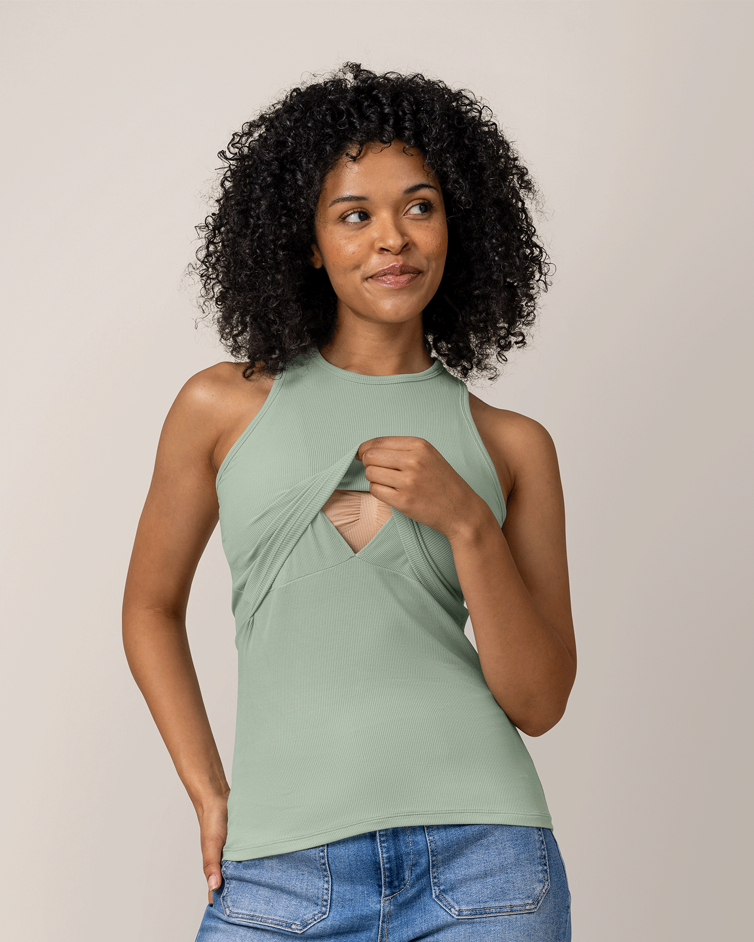 Ribbed Bamboo Racerback Nursing Tank | Aqua Mist - Image 2