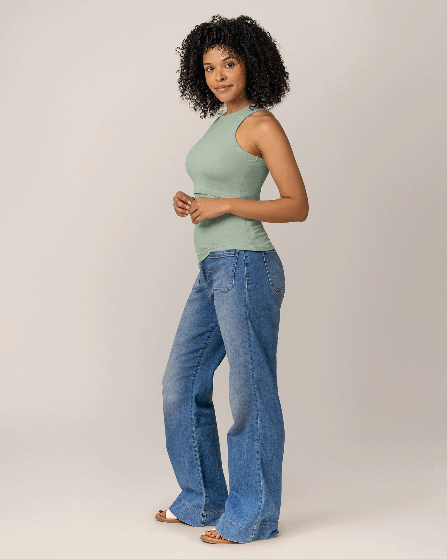 Ribbed Bamboo Racerback Nursing Tank | Aqua Mist - Image 4