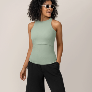 Ribbed Bamboo Racerback Nursing Tank | Aqua Mist