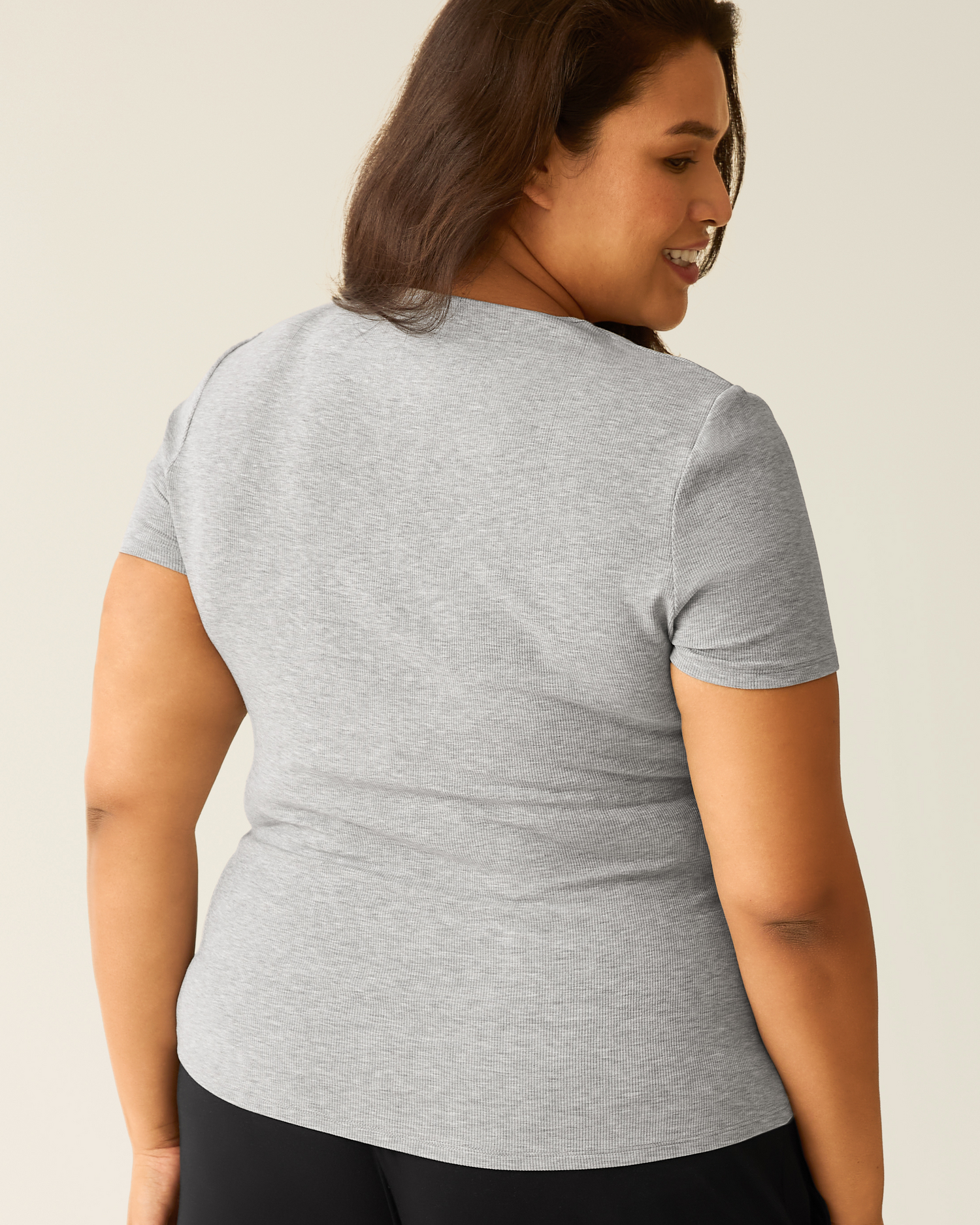 Ribbed Bamboo Crew Neck Nursing T-shirt | Grey Heather - Image 6