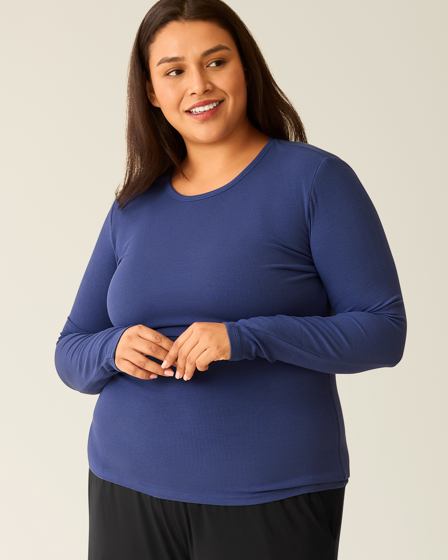 Ribbed Bamboo Long Sleeve Nursing T-shirt | Deep Blue - Image 5