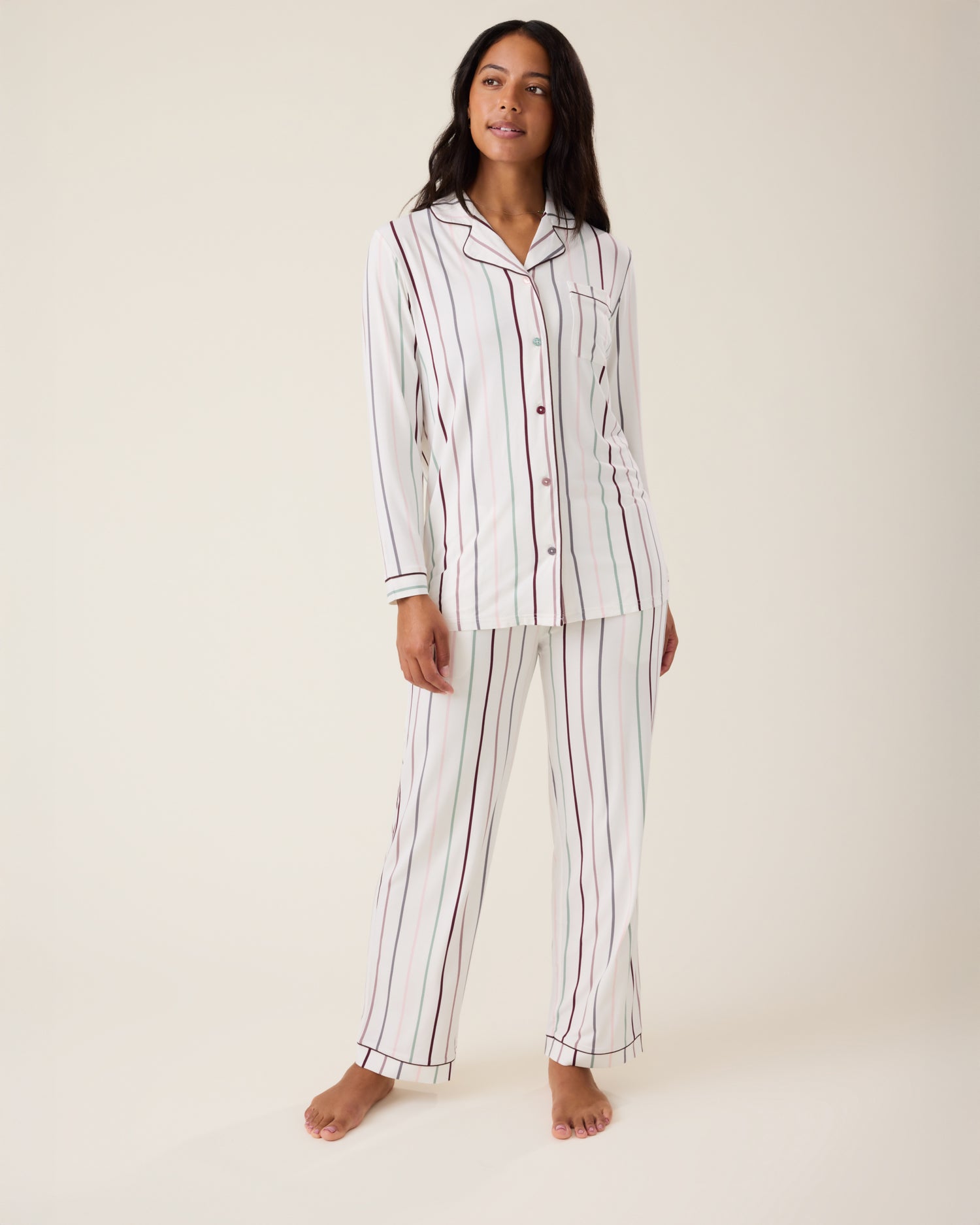 Bamboo Long Sleeve Pajama Set | Dandelion Stripe - Image 23