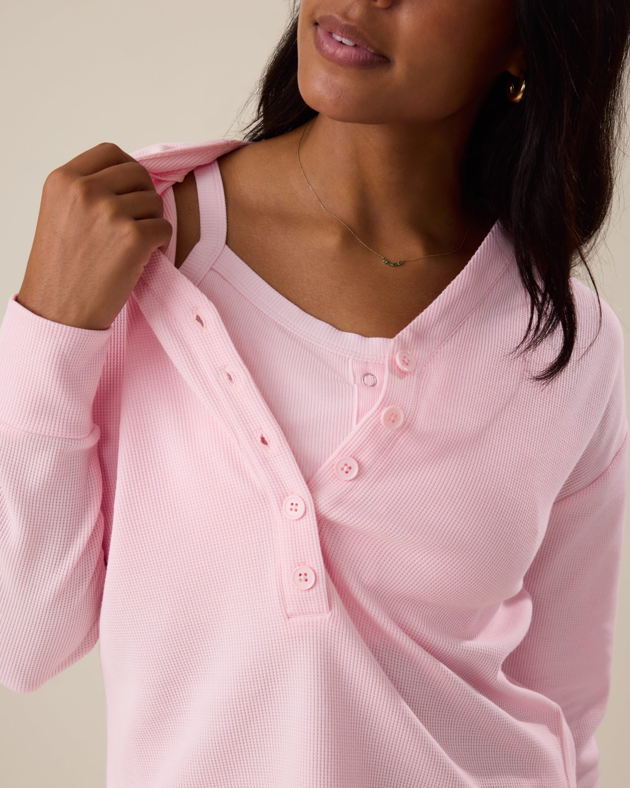 Waffle Maternity & Nursing Lounge Set | Pale Pink - Image 3