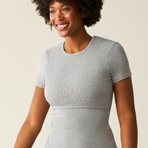 Ribbed Bamboo Crew Neck Nursing T-shirt | Grey Heather