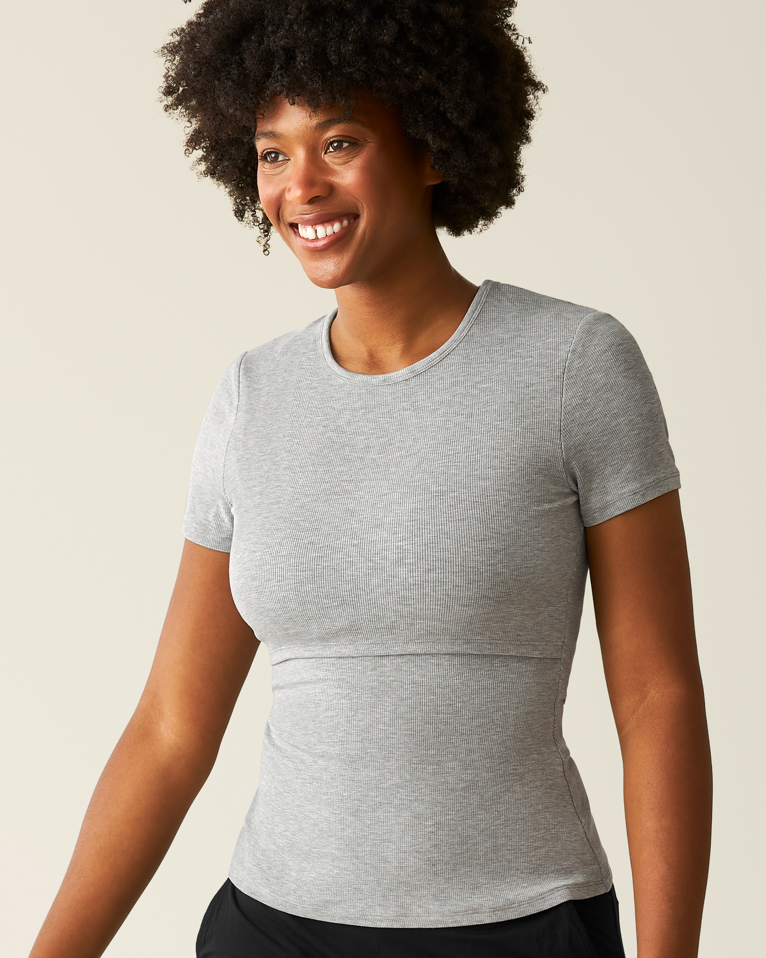 Ribbed Bamboo Crew Neck Nursing T-shirt | Grey Heather