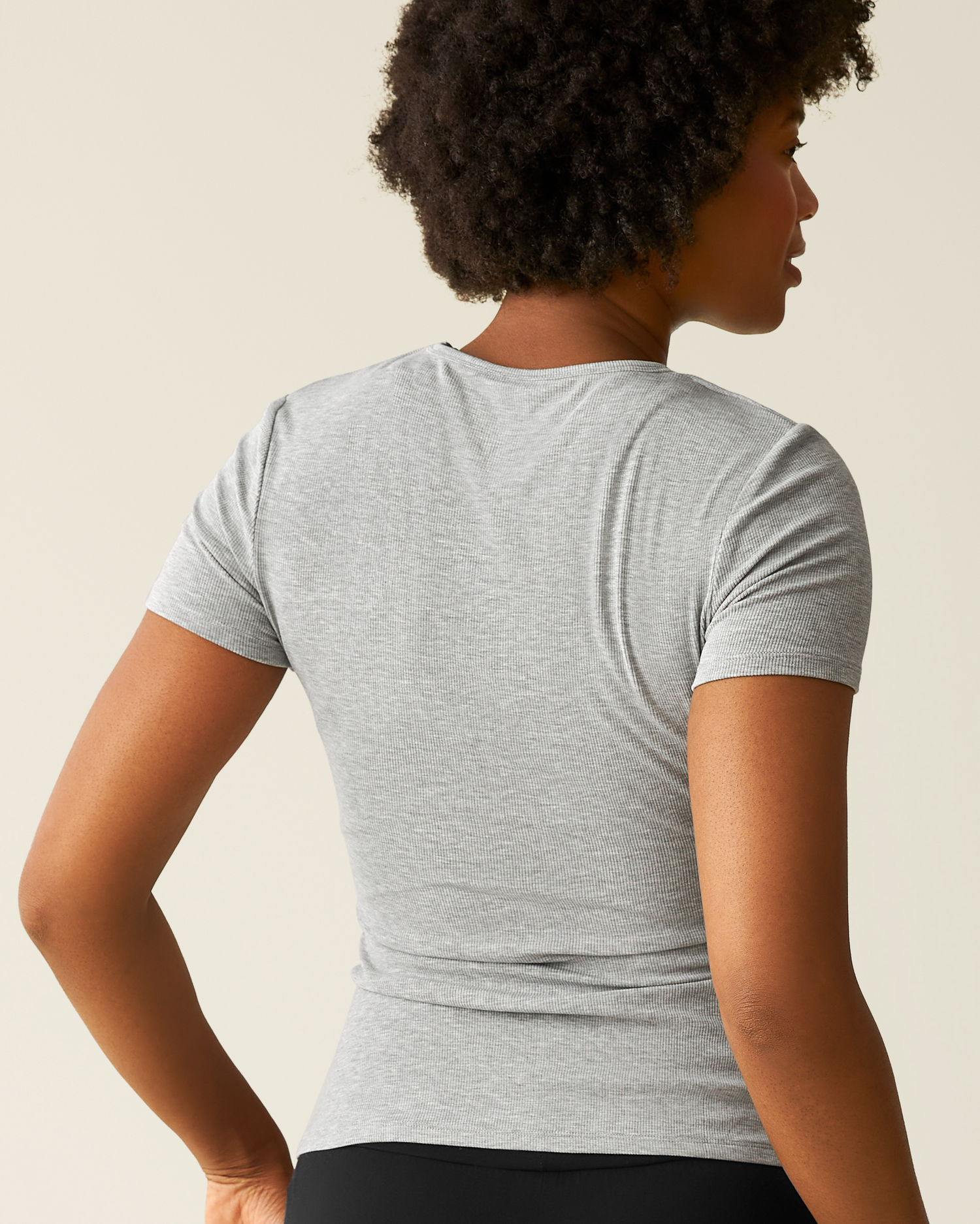 Ribbed Bamboo Crew Neck Nursing T-shirt | Grey Heather - Image 3