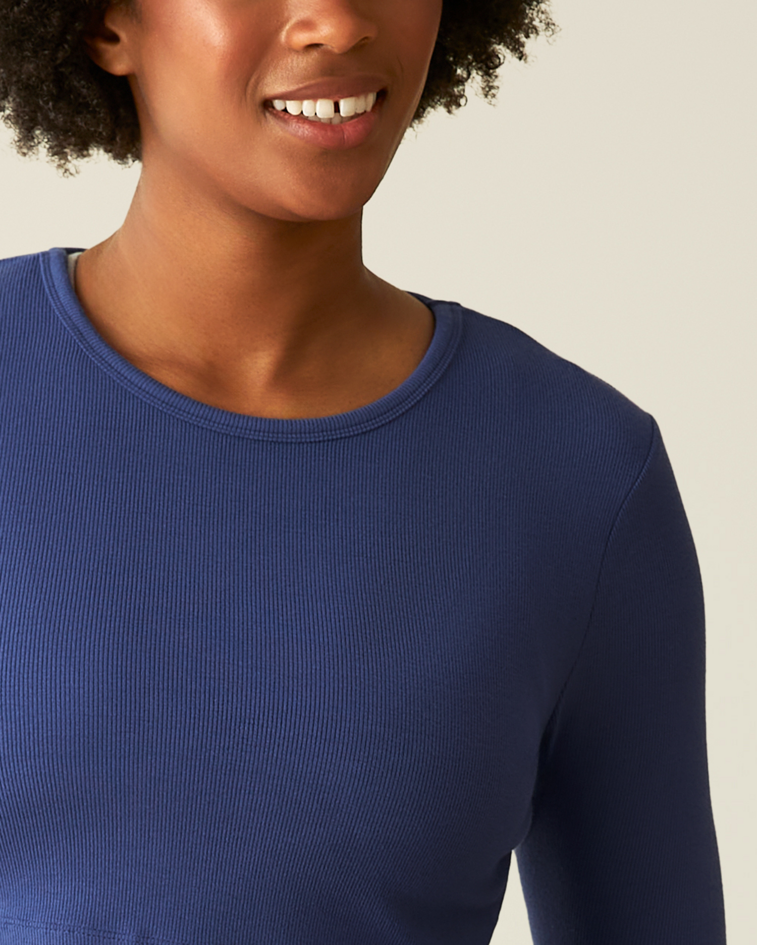 Ribbed Bamboo Long Sleeve Nursing T-shirt | Deep Blue - Image 3