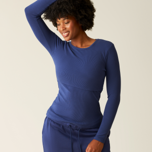 Ribbed Bamboo Long Sleeve Nursing T-shirt | Deep Blue