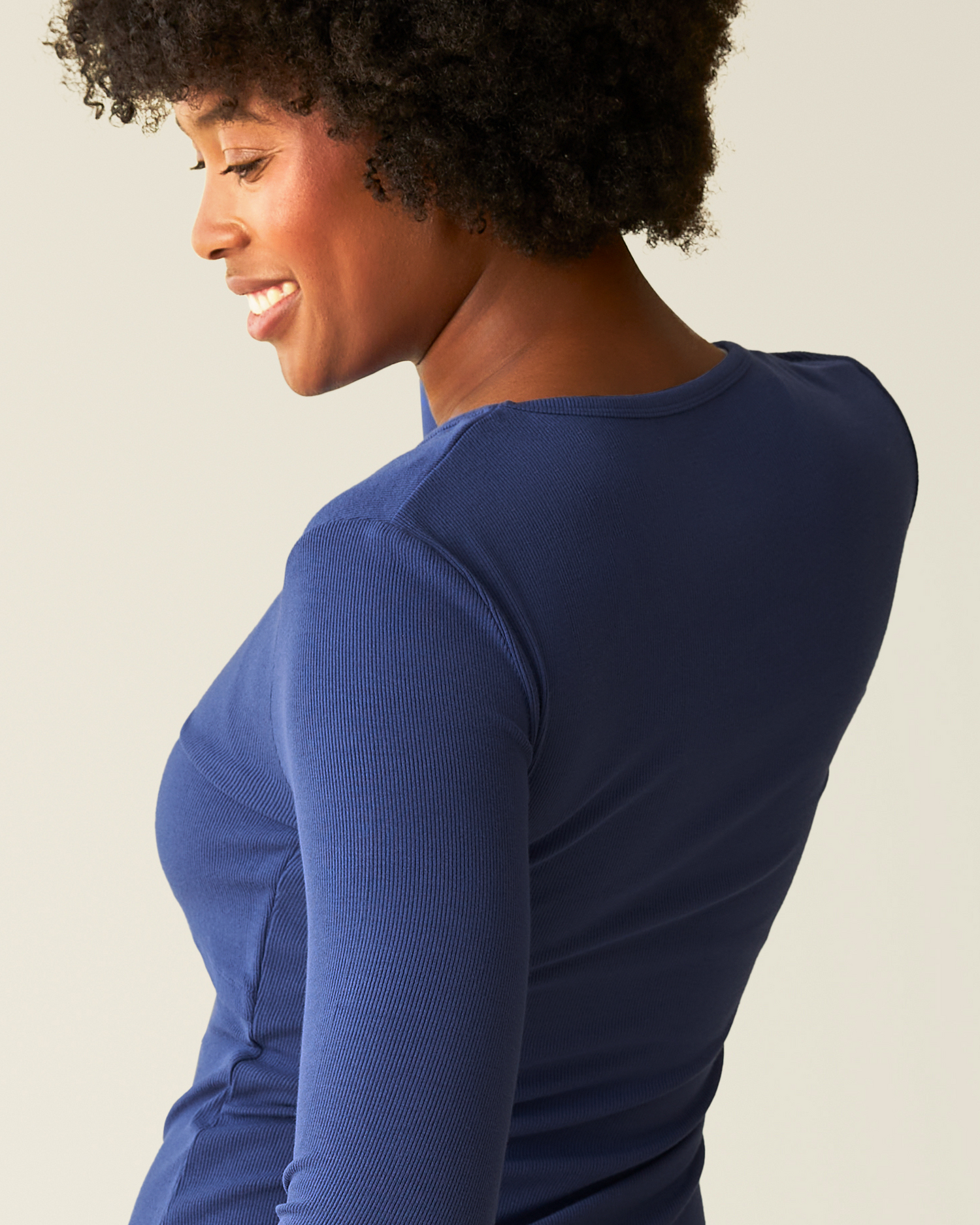 Ribbed Bamboo Long Sleeve Nursing T-shirt | Deep Blue - Image 4