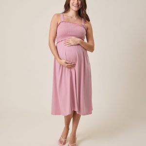 Sienna Smocked Maternity & Nursing Dress | Light Mauve