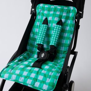Stroller Party™ Seat Liner & Strap Covers | Teal Gingham