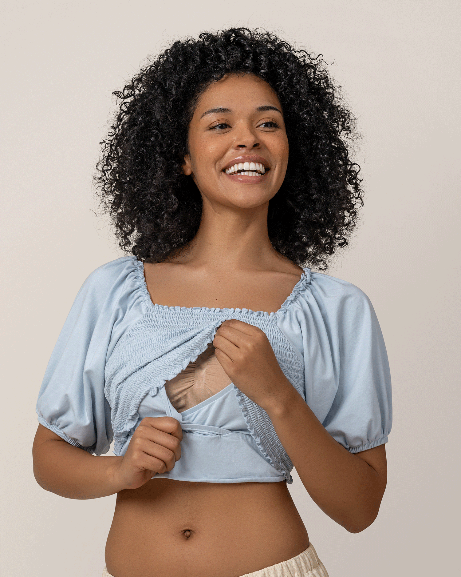Sophia Smocked Cropped Nursing Top | French Blue - Image 2