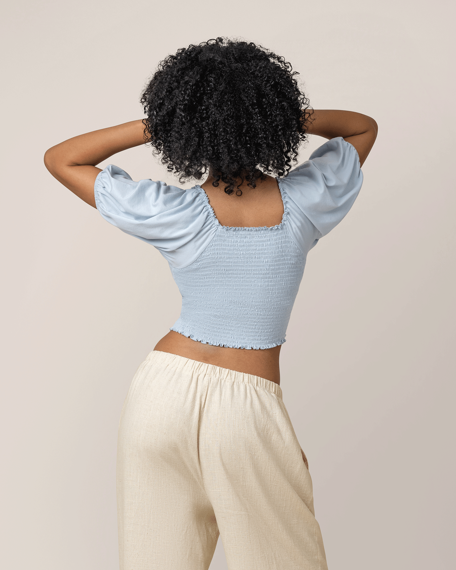Sophia Smocked Cropped Nursing Top | French Blue - Image 4