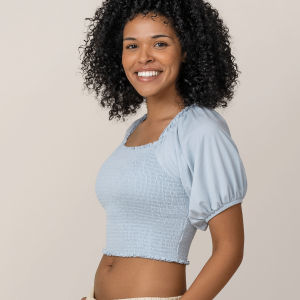 Sophia Smocked Cropped Nursing Top | French Blue