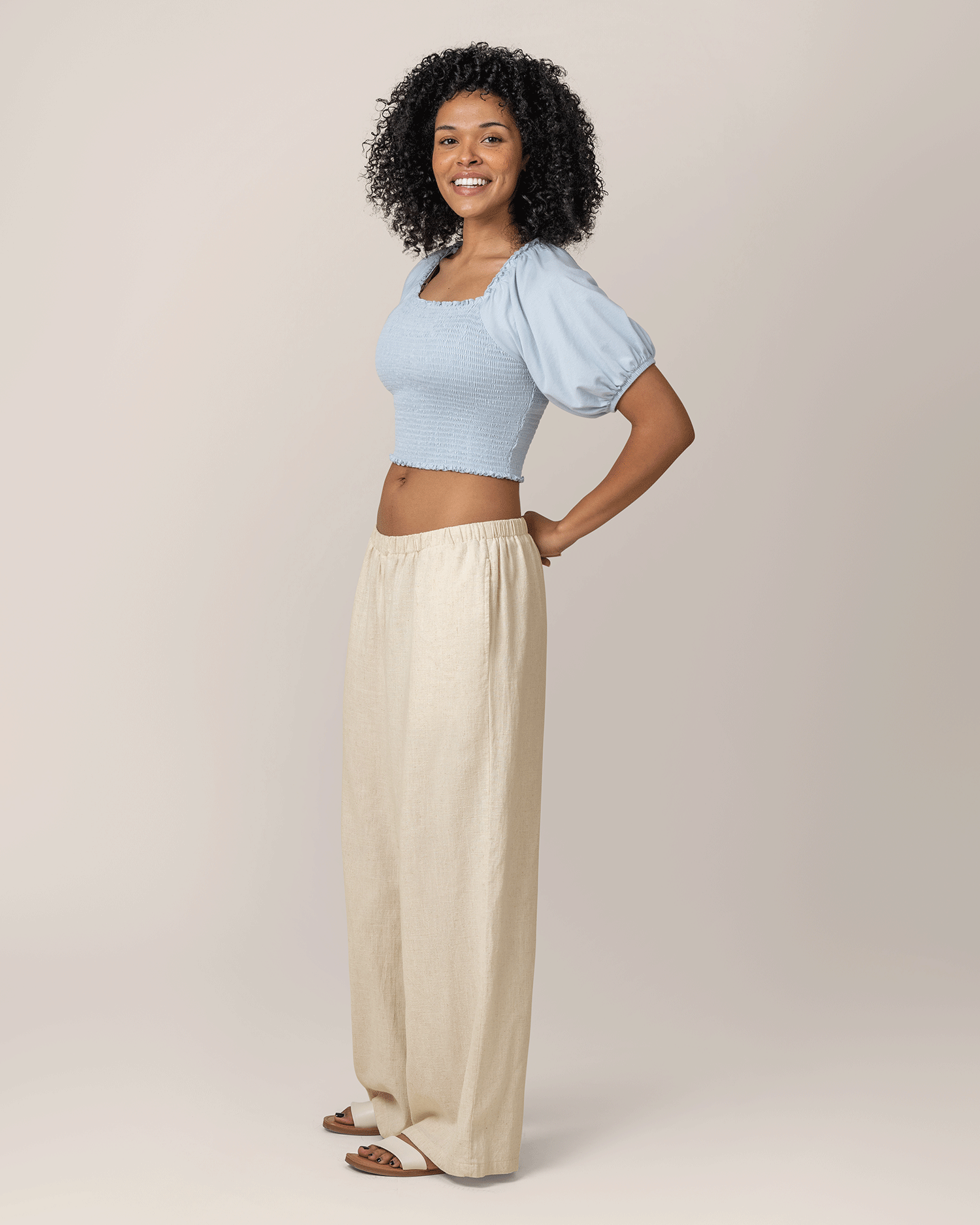 Sophia Smocked Cropped Nursing Top | French Blue - Image 5