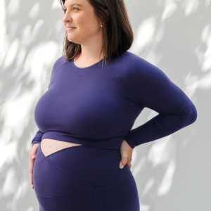 Sublime® Bamboo Maternity & Nursing Cropped Long Sleeve Top | Navy