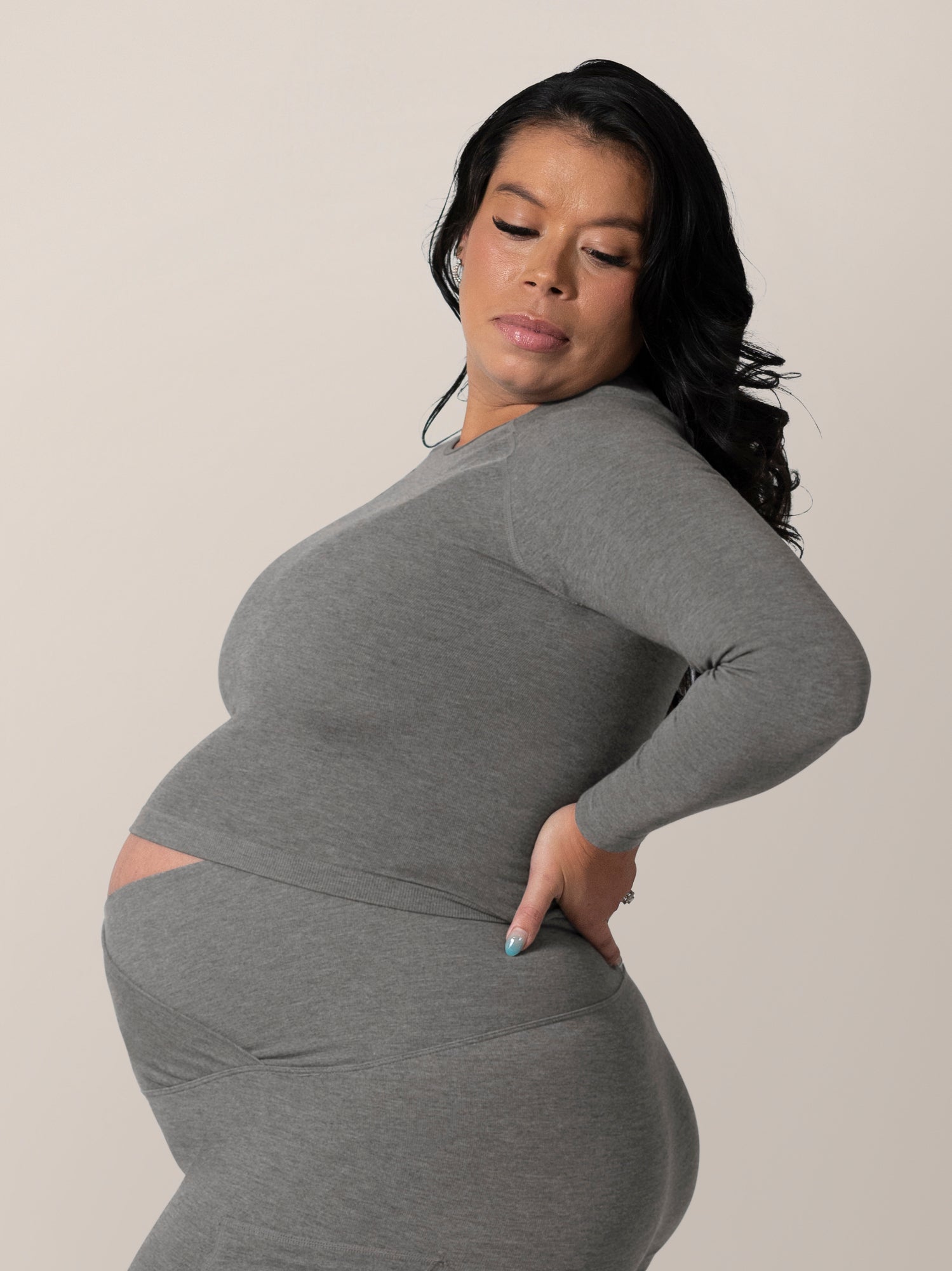 Sublime® Bamboo Maternity & Nursing Cropped Long Sleeve Top | Charcoal - Image 6