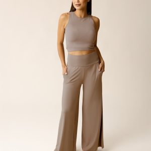 Bamboo Wide Leg Maternity & Postpartum Lounge Pant | Taupe