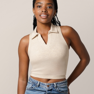 Sublime® Bamboo Collared Maternity & Nursing Longline Bra Top | Oatmeal Heather
