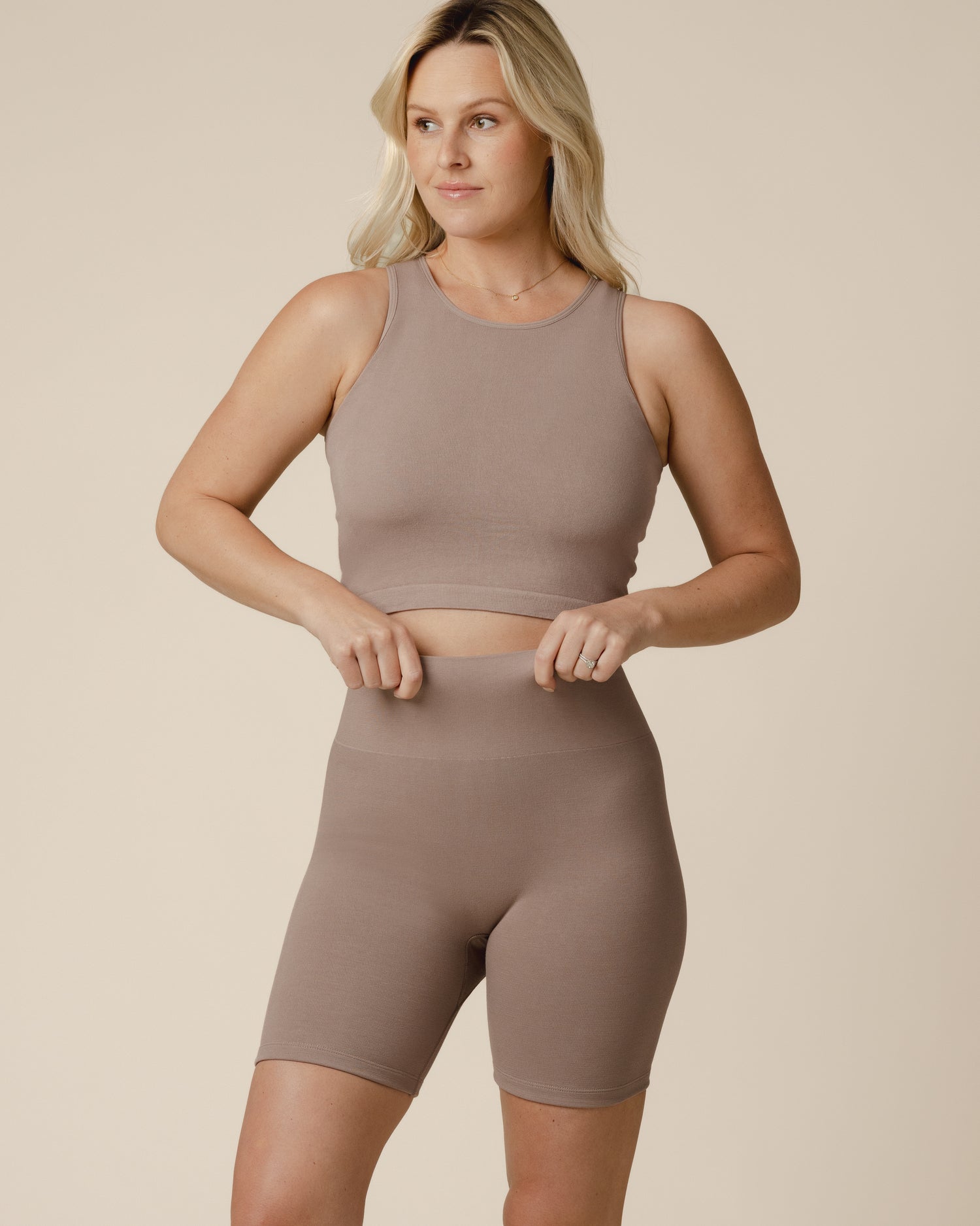 Sublime® Bamboo Maternity & Postpartum Bike Short | Taupe
