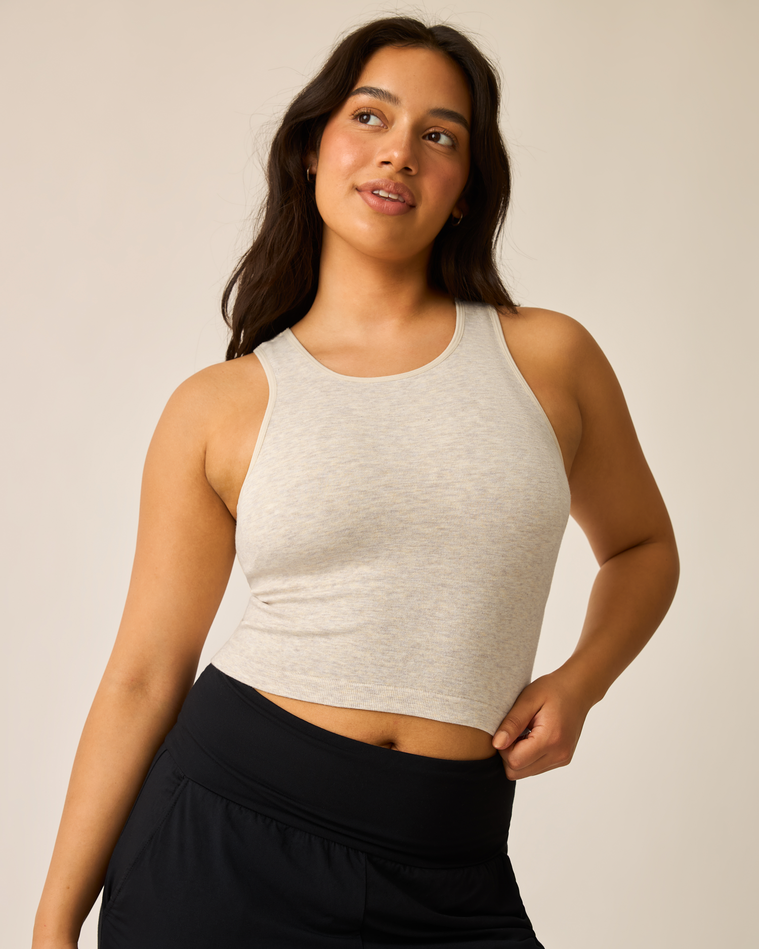 Sublime® Bamboo Hands-Free Pumping Longline Bra Top | Oatmeal Heather