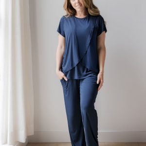 Tulip Hem Short Sleeve Maternity & Nursing Pajama Set | Navy