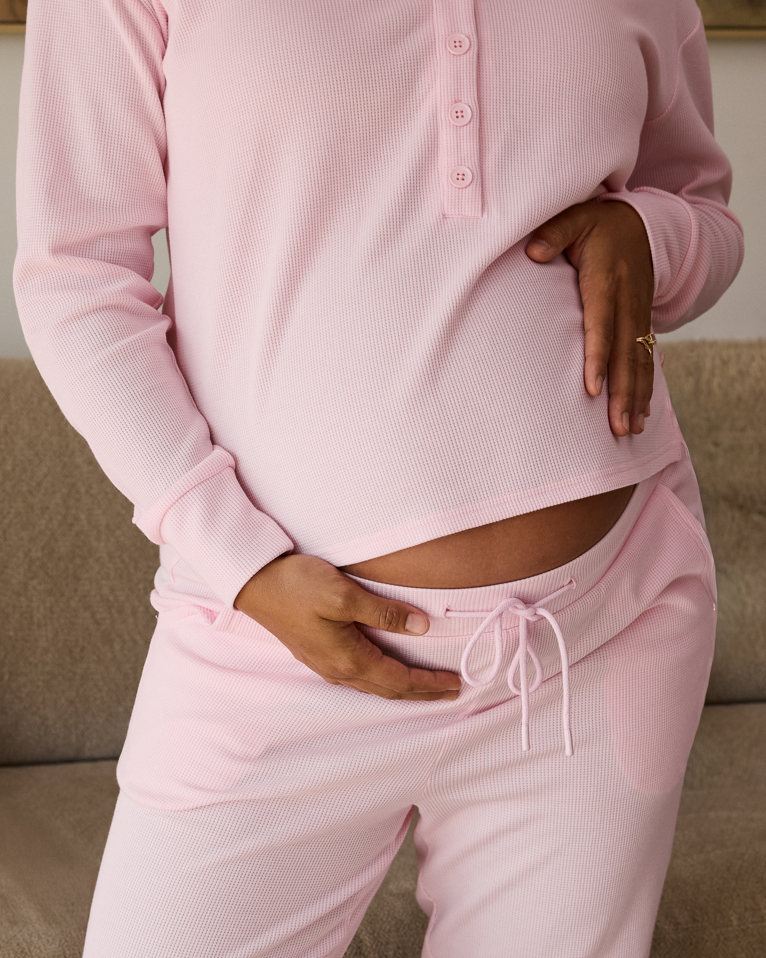 Waffle Maternity & Nursing Lounge Set | Pale Pink - Image 2