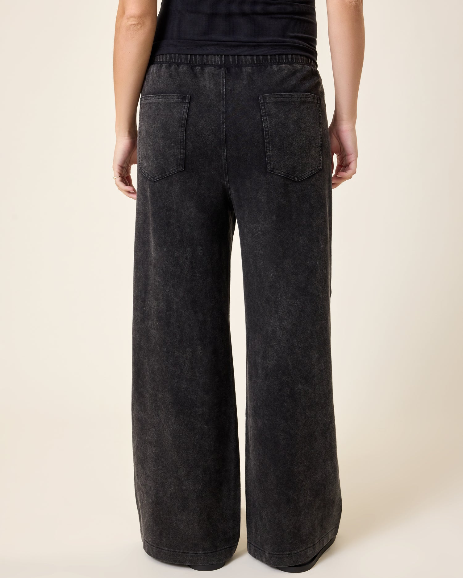 Wide Leg Maternity & Postpartum Drawstring Pant | Black Wash - Image 6