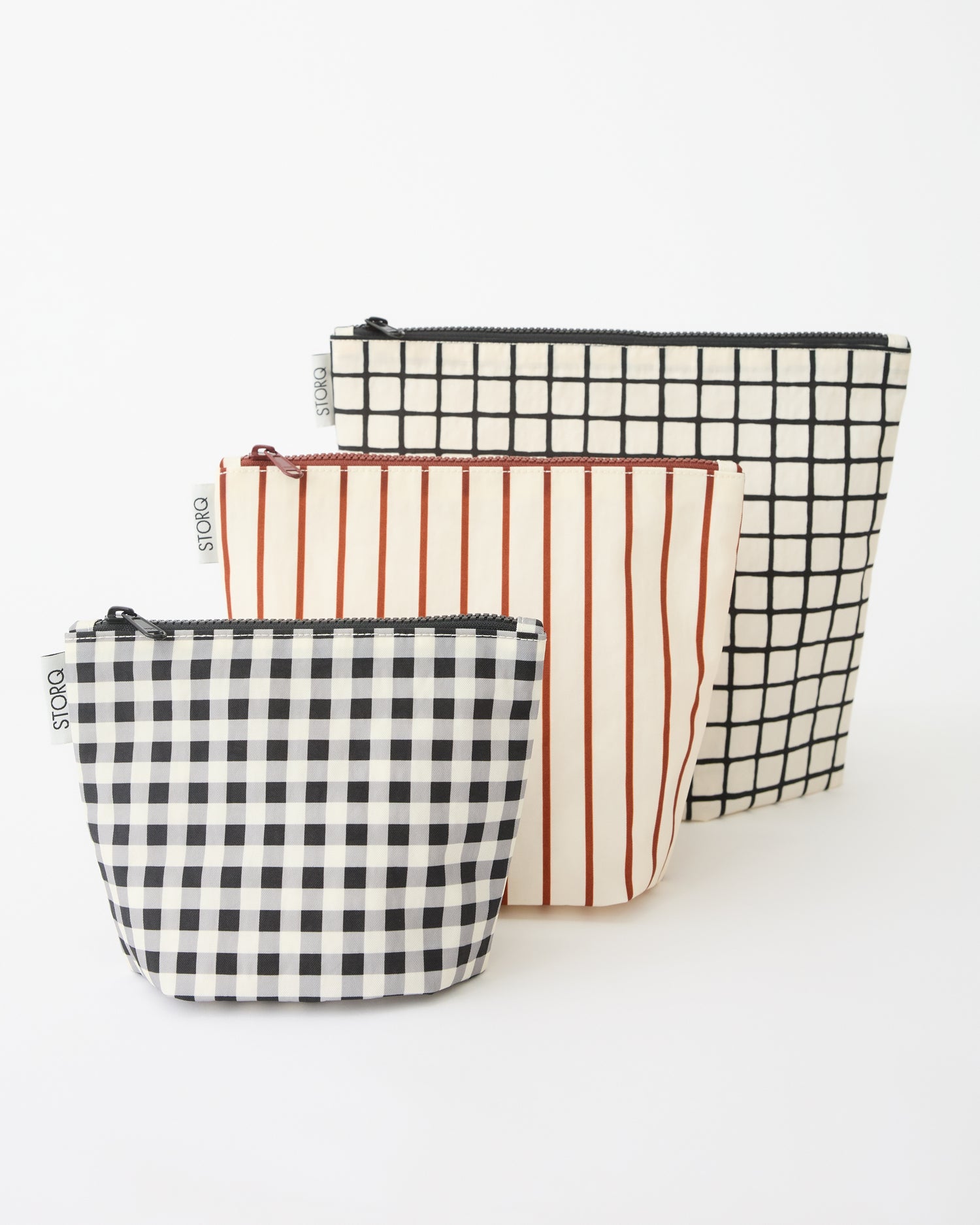 Zipper Pouch Three-Piece Set | Black Grid