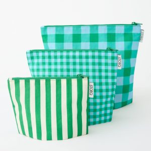 Zipper Pouch Three-Piece Set | Teal Gingham