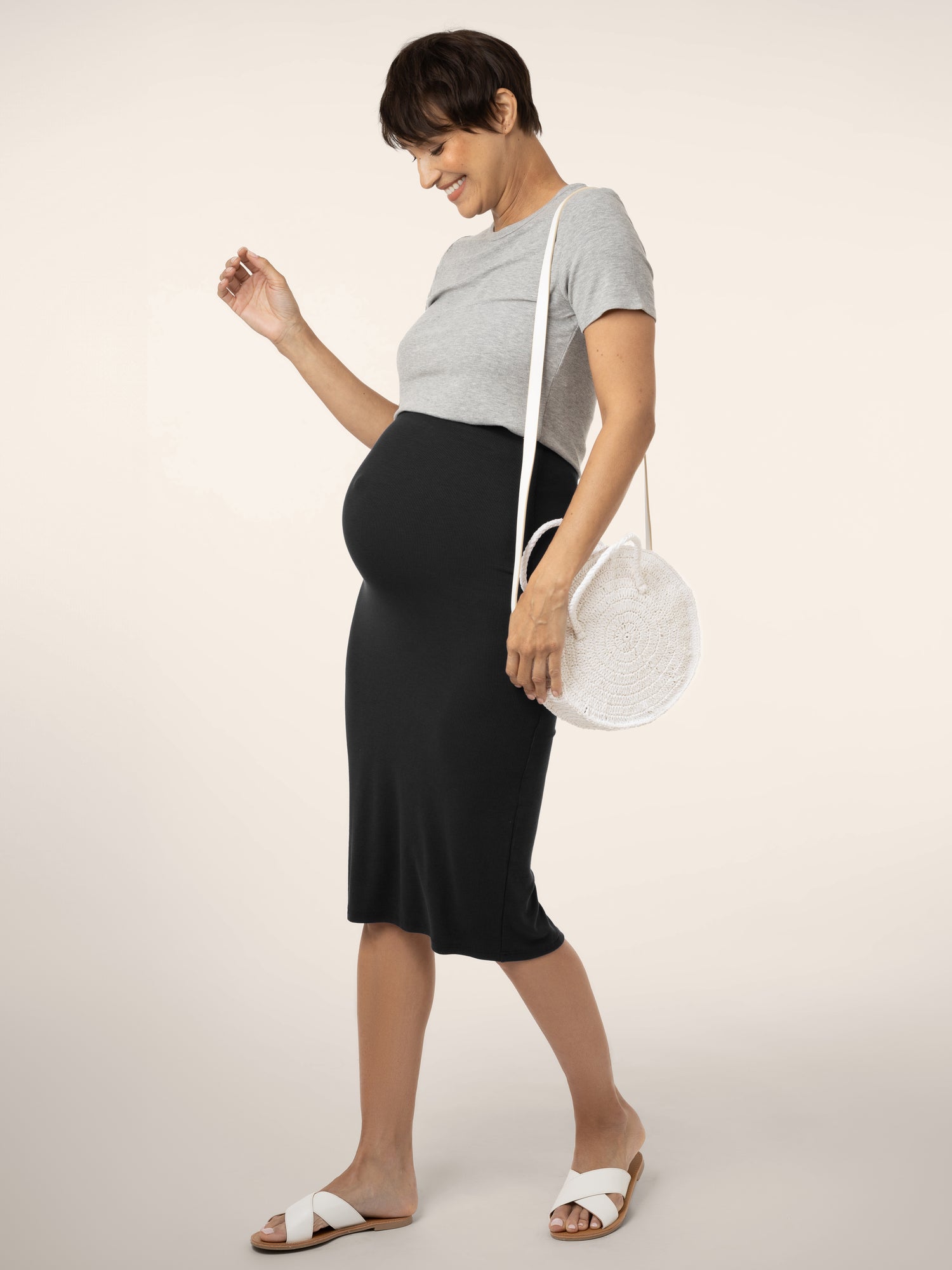 Ribbed Bamboo Maternity & Postpartum Midi Skirt | Black - Image 6